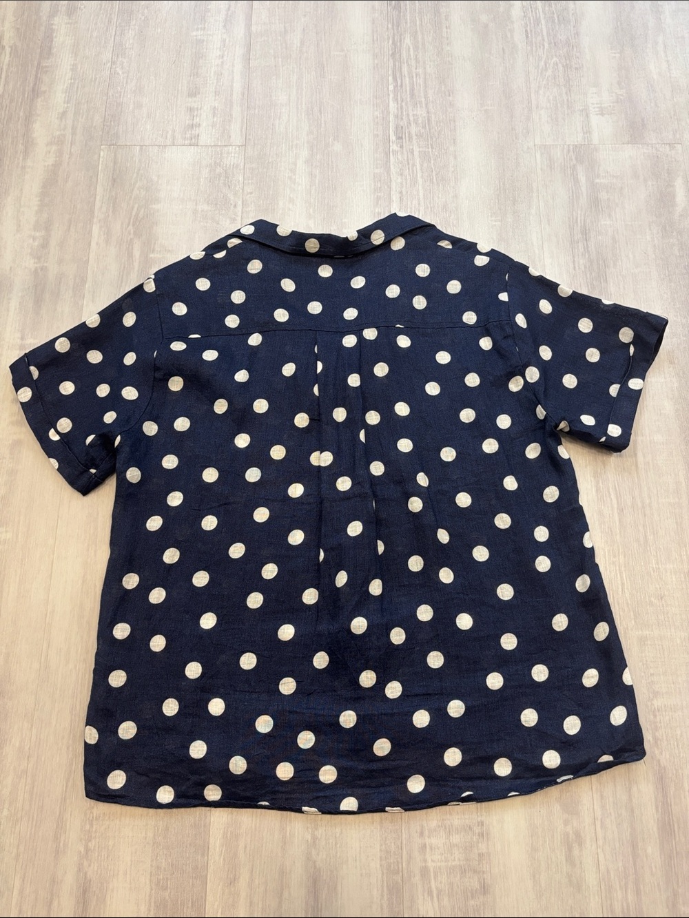 Maeve by Anthropologie Navy and White Polka Dot Button-Down Short Sleeve Shirt - Picture 3 of 7